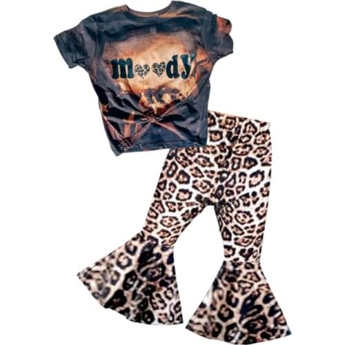 Children baby girls newborn moody boutique Clothing tie dye sets Kids Bleaching Leopard bell-bottomed pants fashionable Outfit