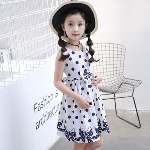 Explosion models summer new childrens childrens dot dress girls princess dress fight to tie the bow point baby girl fashion dr