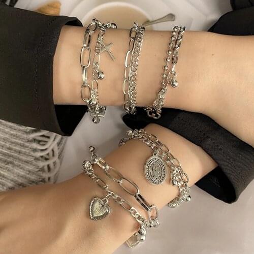 EN Gothtic Silver Color Anklet Cross Women Men Chain Ankle Bracelet Gifts Heart Coin Anklets Bangles Leg Bracelets Foot Jewelry