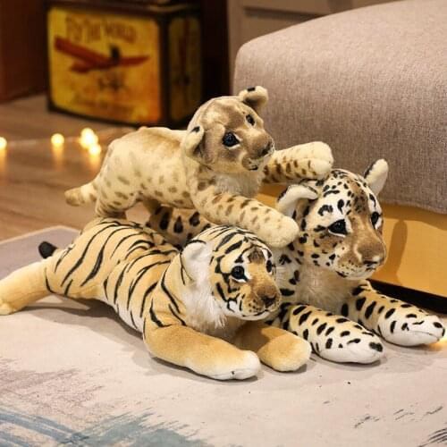 1pc Real Life Lion&Tiger&Leopard Stuffed Plush Animals Toys for Children Simulation Cute Kids Doll Christmas Gift for Girls