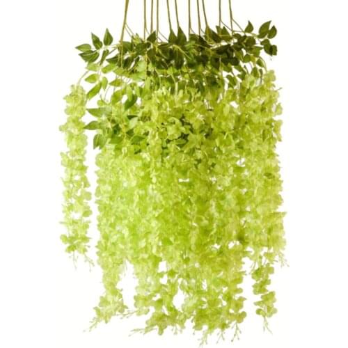 Wisteria Flower Simulation Garland Ivy Vine Fake Flowers 12 Pcs Outdoor Greenery Decoration Artificial Silk Green Leaf Rattan
