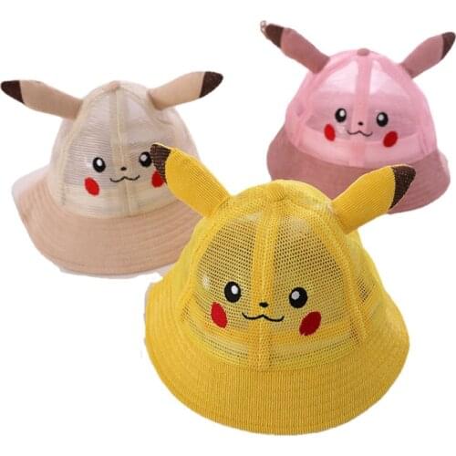 Pokemon Pikachu Mesh Basin Hat for Men and Women Anime Hollow Sun Hat Cartoon Fisherman Hat Street Party Adjustable Travel Hat