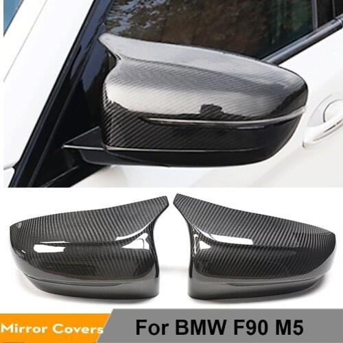 Car Rear View Side Mirror Cover Cap for BMW F90 M5 Sedan 4 Door 2018 2019 Carbon Fiber Replacement / Add On Mirror Cover Shell