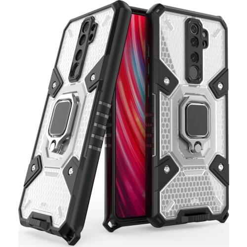 Magnetic Metal Ring Stand Armor Shockproof Case For Xiaomi Redmi Note 8 Pro Hard PC + Soft TPU Bumper Protective Back Cover
