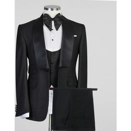 Fashion Black Slim Fit Men Suits For Wedding Tuxedos Costume Groom Suits Party Prom Best Man Blazer Terno Masculino 3 Pieces