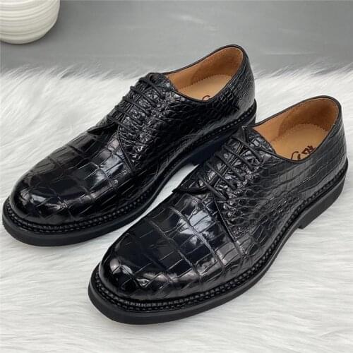 Business Casual Style Authentic True Crocodile Belly Skin Mens Dress Shoes Genuine Exotic Alligator Leather Male Lace-up Shoes