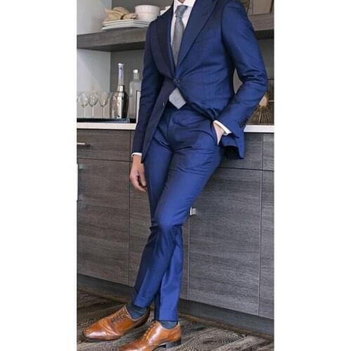 Fashion Tailor Made High Quality Dark Blue Men Suits Slim Fit Groomsmen Tuxedo For Wedding Party Male Clothing (Jacket+Pants)