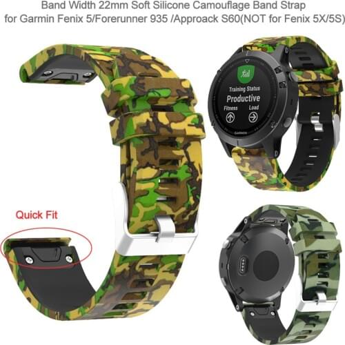 Width Band 22mm Quick Fit Camouflage Soft Silicone Watch Band Strap for Garmin Fenix 5/Forerunner 935 /Approack S60 Wristband