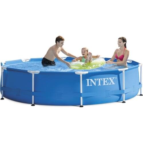305*76cm Blue Intex Round Frame Above Ground Swimming Pool Set Pond Family Swimming Pool Filter Pump Metal Frame Structure Pool