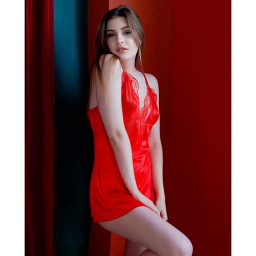 Women Lace Silk Satin Night Dress Nighties V-neck Nightgown Plus Size Lingere Sexy Sleepwear Sleep Tops Robe Sets Night Gown