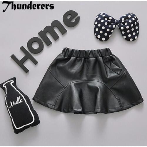 New Brand Girls Faux Leather Black Skirt Baby Kids Basic Autumn Spring Skirt For Children Clothes Girls Mini Skirt Tutu Retail