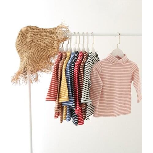 2020 New Boys Winter Baby Girls Long-sleeved High Collar StripeT-shirt Bottoming Shirt Cotton Childrens Wild T-shirt Clothes