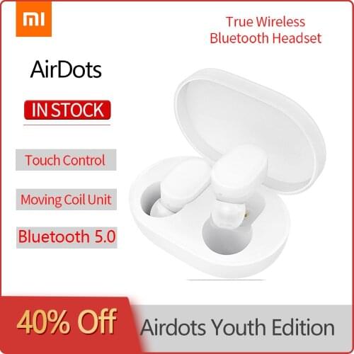 Original Xiaomi AirDots Earphones Youth Version Mi Wireless Headset Bluetooth 5.0 TWS Earbuds with Mic and Charging Dock Box