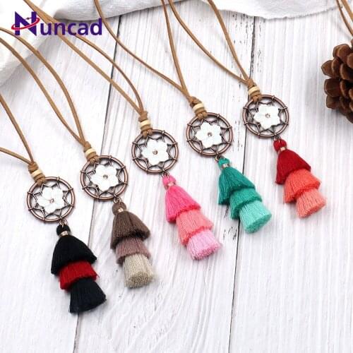 Europe and America White Flower Circle Necklace Wholesale Dream Catcher Shell Sweater Necklace Women Long Pendant Necklace