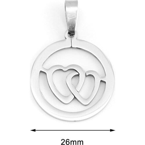 50pcs Fashion Cupids heart smooth double sides polished round Pendant stainless steel Metal Necklace for women wholesale price