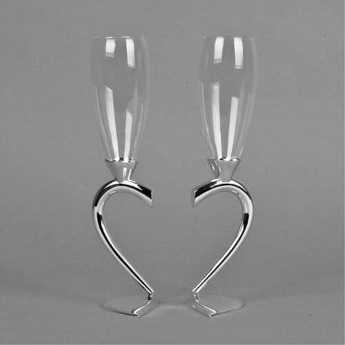 Silver plated heart shape champagne glass, champagne flute for weddings or party