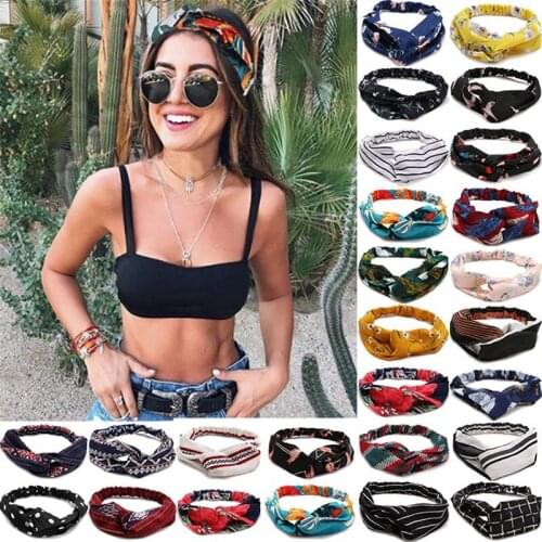 Chiffon Flower Women Headband Summer Cross Knot Hair Band Summer Ladies Elastic Hairband Turban Hair Accessories