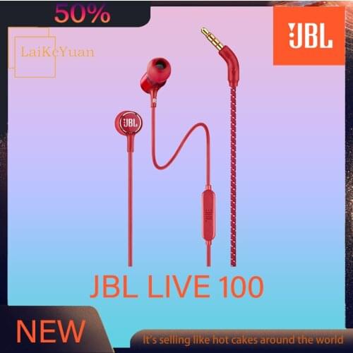 JBL LIVE100 3.5mm Wired Earphones Stereo Sound Line Control Sports Headset Live 100 Deep Bass Sound Earbuds Handsfree with Mic