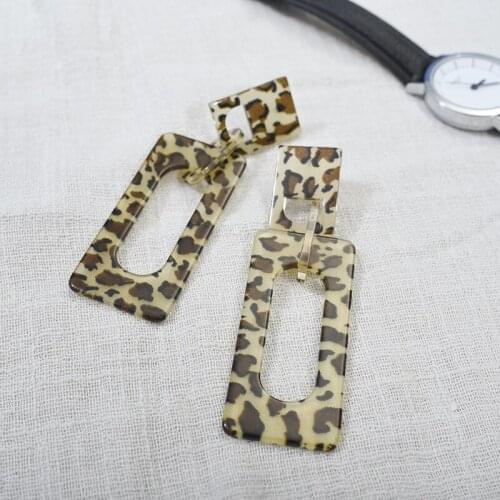 Leopard Print Rectangle Hollow Acrylic Earrings Geometric Design Long Resin Dangle Earrings Women Trendy Textured Jewelry Gift