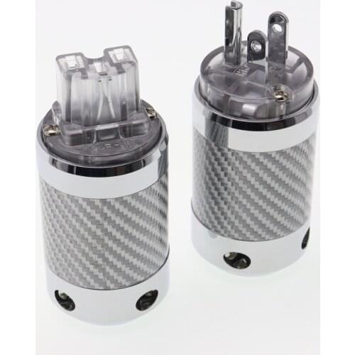 Carbon Fiber Rhodium Plated AC US Male Female Power Connector, HIFI DIY AC Plug Mains Connector