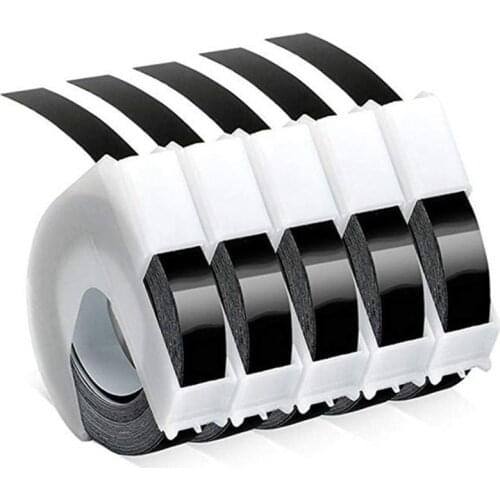 5 Roll Embossing Label Tape Self-Adhesive 3D Plastic 9mm x White on Black for Dymo Embossing Label Makers