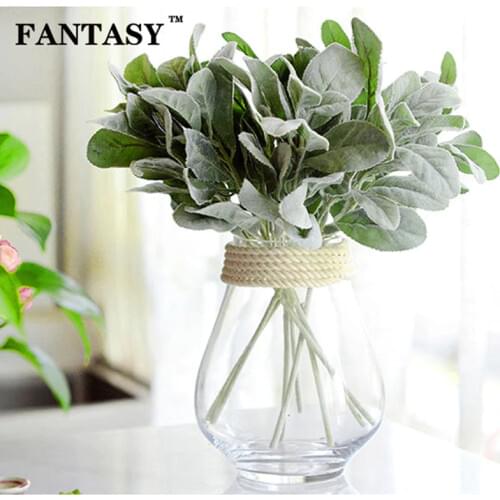 36cm Silk Fake Eucalyptus Leaves Branch Artificial Plant Bouquet Tropical Green Flocking Tree Leafs For Garden Desk Decoration