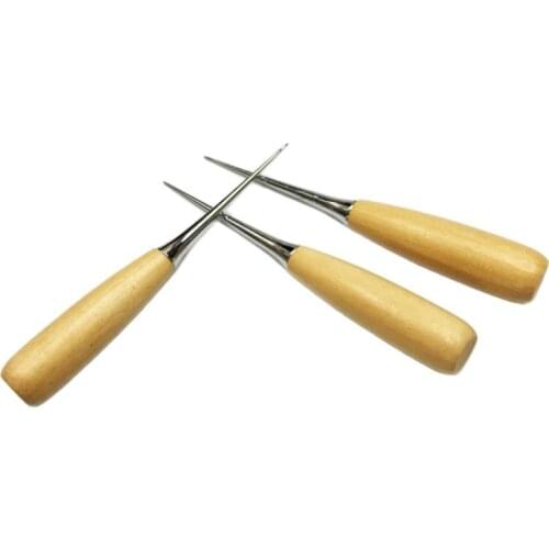 Wooden Handle Awl DIY Leather Tent Sewing Awl Shoe Repair Tool Manual Sewing Machine Leather Craft Awl Perforated Leather Tool