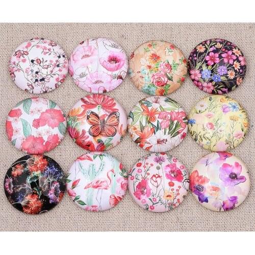 50pcs Mixed Rose Flower Butterfly Pattern Photo Glass Cabochon 12mm diy jewelry making findings for earrings bracelets