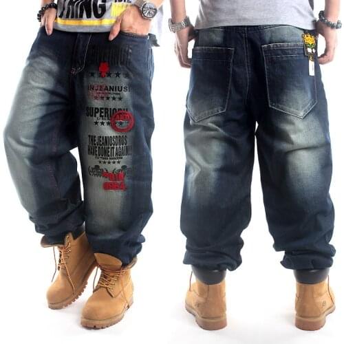 2020 Loose hip hop jeans men printed jeans European and American hip-hop trend of men washed jeans embroidery HIPHOP hip-hop AKA