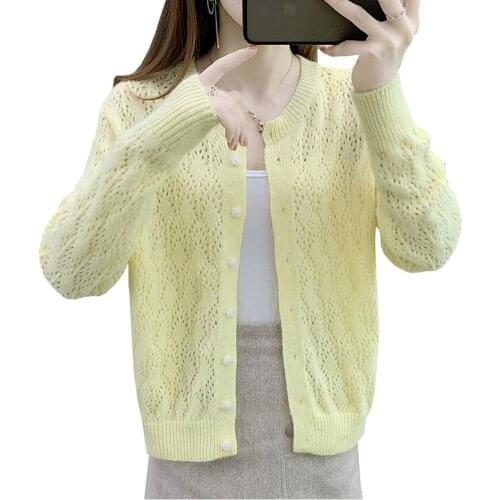 Thin Sweater Knitted Cardigan Women Spring Autumn 2021 New Summer Outside Female Fashion Loose Openwork Tops Ladies Jackets