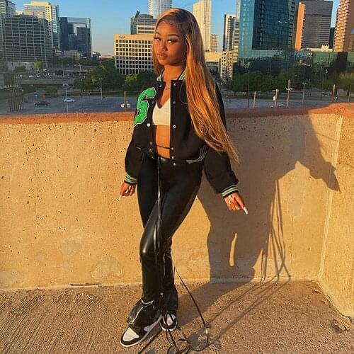 Streetwear Hipster Baseball Jackets for Women Fashion Single-breasted Full Sleeve Coat Autumn Winter Number Print Crop Outwear