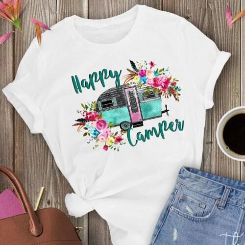 2021 Hot Sale Summer New Cute White Cartoon Stylish Tshirts Clothes Lady Flower Print Tee Women Floral Fashion Ladies