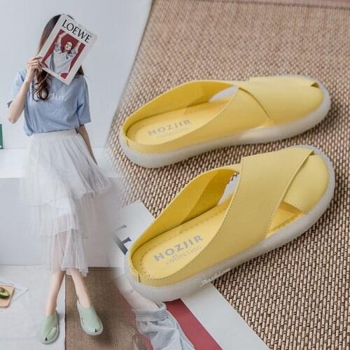 Women Sandals 2021 Summer Shoes Slip-on Concise Ladies Flat Sandals Soft Fisherman Shoes Woman Leather Sandals 35-40