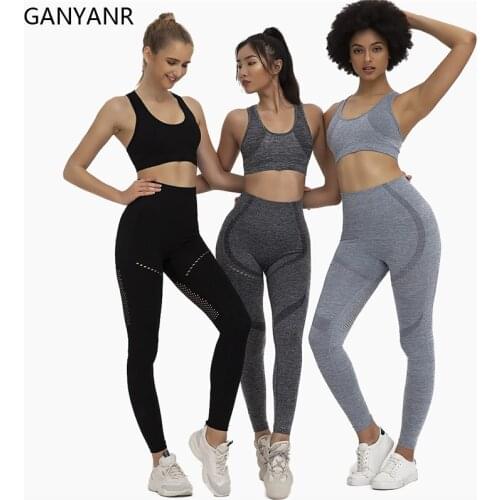 GANYANR Fitness Clothing Gym Yoga Set Jogging Workout Women Sports Wear Suit Tracksuit Sportswear Legging Seamless Sweat Sexy