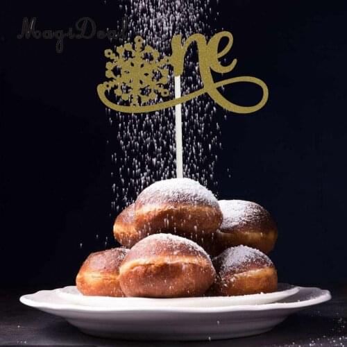 10pcs Glitter Snowflake One Cake Topper Baby 1st Birthday Christening Party Food Picks Photo Prop Silver/Gold