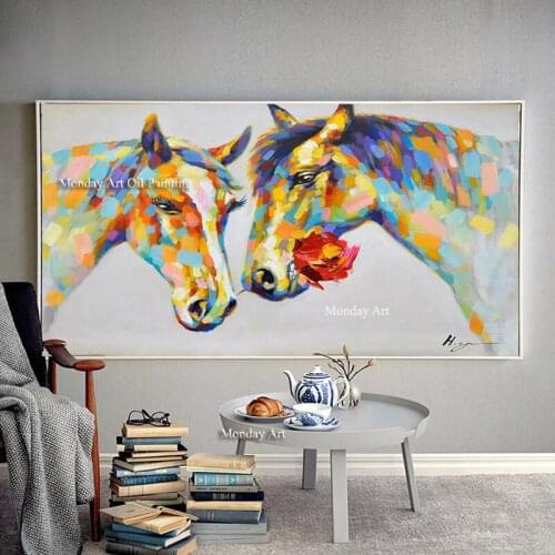 100% Handpainted Wall Art Canvas Painting Horse Picture Poster Horse Lovers Animal Painting Home Decor No Frame Dropshipping