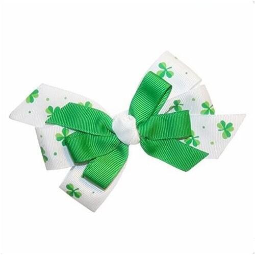 100pcs Free shipping St Patricks Day Hair Bow Shamrock Boutique Pinwheel Hairbow