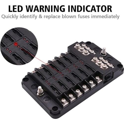 12 Circuits Screw Connection Car Fuse Box General Purpose For Refitting RV Bus And Boat Fuse Box Set With Lamp Car Modification