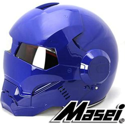 2016 MASEI Bright Blue IRONMAN Iron Man helmet motorcycle helmet retro half helmet open face helmet 610 ABS casque