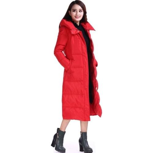 2020 Red Warm 90% White Duck Down Jacket Womens Hooded Winter Coat Female Jackets Padded Women Long Parkas Mujer WXF224