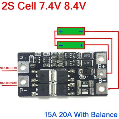 2S 15A 20A Cell 7.4V 8.4V 18650 Lithium Battery Protection Board with Balance BMS Li-ion Charger Protect FOR motor LELED light