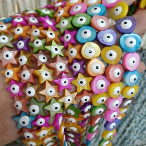 30pcs Heart Shape Evil Eye Shell Beads DIY Loose Five-pointed Star Shape Sea Shell Eye Bead For Jewelry Making Bracelet Necklace