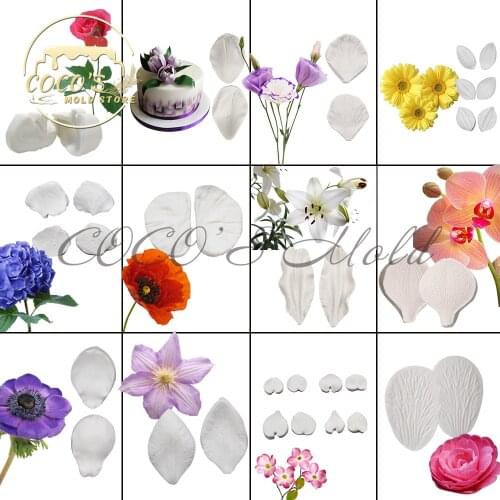 36 Pcs/Set Rose/Tulip/Peony Leaf Silicone Veiner Mold Stainless Steel Cutter Mould Fondant Petal Cake Mold Cake Decorating Tool