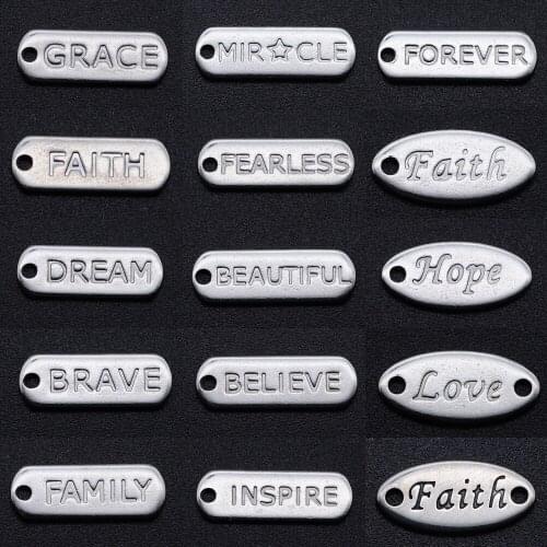 5pcs/lot 6*16mm Stainless Steel Word Pendant DIY Charm Wholesale Faith Dream Charms Blessed Forever Pendants Faith Hope Jewelry