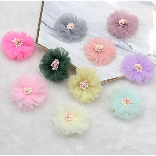 5pcs Mesh Flower Diy Two-color Flower Heart Accessories Beach Shoes Flower Hair Accessories Hat Accessories Accessories