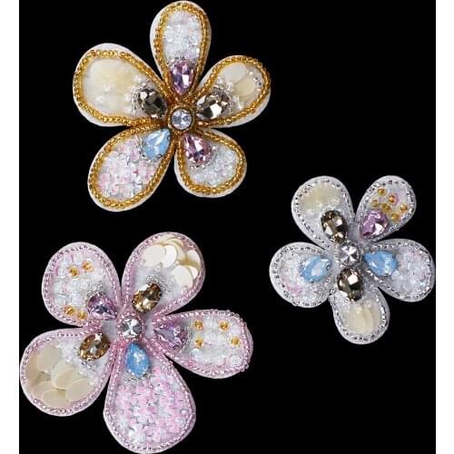 5set Beading Strass Rhinestones Flower Patches Badges Applique Scrapbooking Clothes Bags Shoes Decorated Craft Sewing TH674