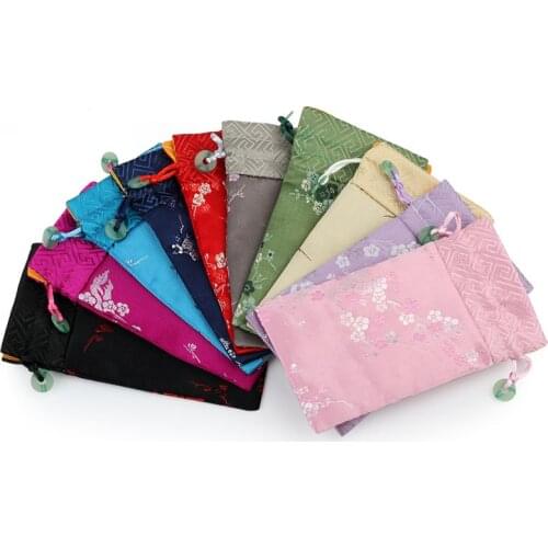 Jade Patchwork Drawstring Gift Bag for Jewelry Trinket Phone Storage Chinese style Silk Fabric Packaging Pouch 50pcs/lot