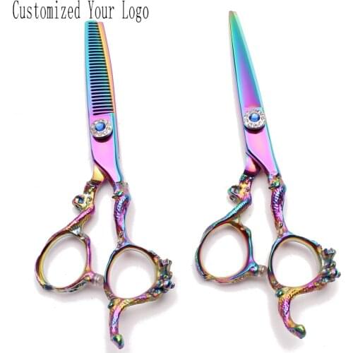 C9003 5.5" 440C Engraving Logo Multi-color Cutting Shears Thinning Shears Salon Hairdressing Scissors Professional Hair Scissors