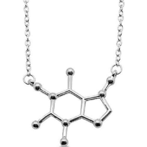 30PCS 10PCS Caffeine Molecules Necklace Chemical Science Structure Chemistry Coffee Pendant Chain Necklaces Women Collar Jewelry