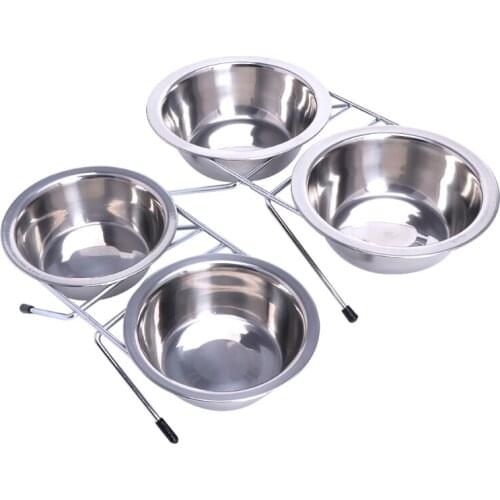 Stainless Steel Double Pet Bowls Dog Cat Water Food Non Slip Feeding Station